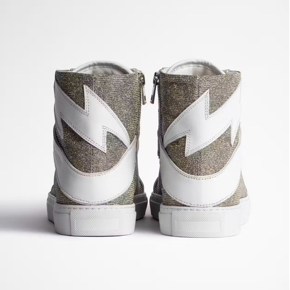 NIB  ZV1747 High Flash Sneakers Size 39 Hightops Silver MSRP $448 Sparkle 8 - Picture 3 of 13